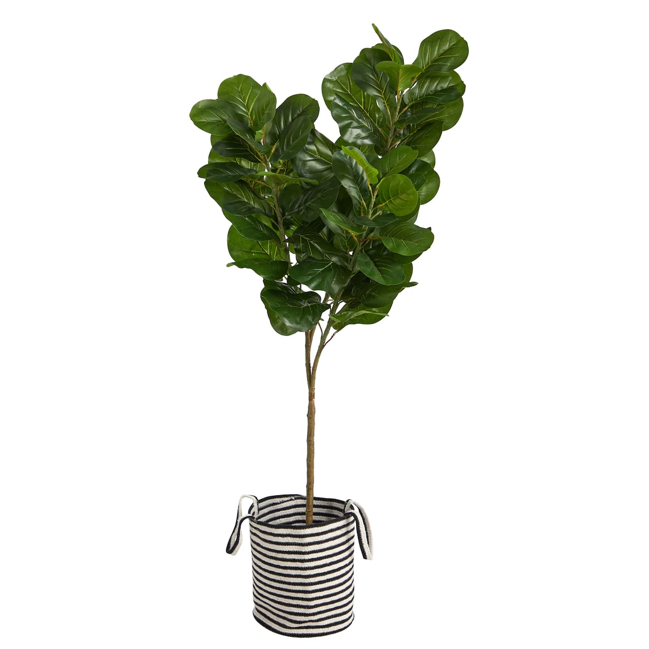 6ft. Fiddle Leaf Fig Artificial Tree in Handmade Black and White Natural Jute and Cotton Planter